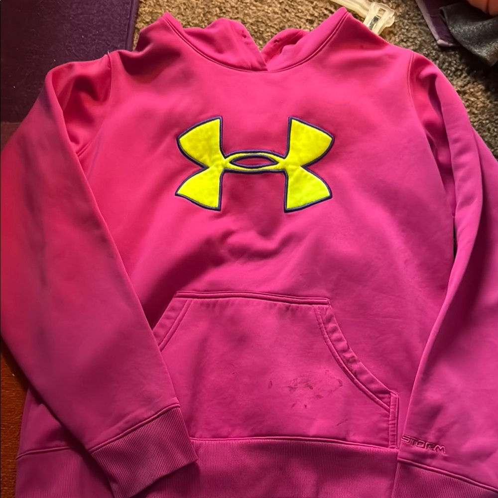 Under Armour Pink Hoodie with Neon Yellow Logo